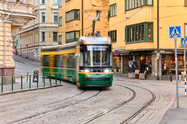 Finnland Helsinki November 2020 Die Klassische Grüne Straßenbahn Helsinki Auf — Stockfoto