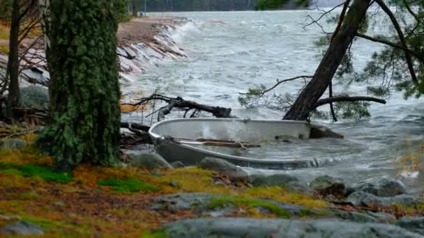 Barca Affondò Durante Tempesta Finlandia Natura Nordica — Video Stock