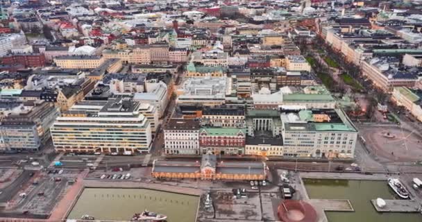 Vista Aérea Los Barrios Kaartinkaupunki Kluuvi Helsinki Finlandia Noviembre 2020 — Vídeos de Stock
