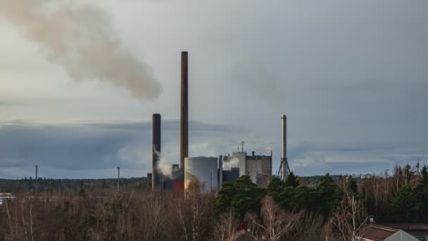 Suomenoja Combined Heat Power Plant Time Lapse Video Autumn Cloudy — Wideo stockowe