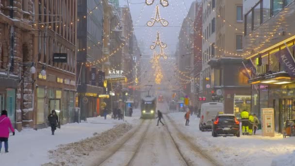 Helsinki Finnland Januar 2021 Aleksanterinkatu Straße Während Des Starken Schneesturms — Stockvideo