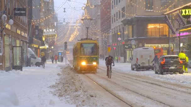 Helsinki Finnland Januar 2021 Aleksanterinkatu Straße Während Des Starken Schneesturms — Stockvideo