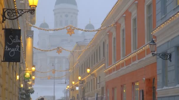 Helsinki Finlandiya Ocak 2021 Şiddetli Kar Fırtınası Sırasında Sofiankatu Caddesi — Stok video