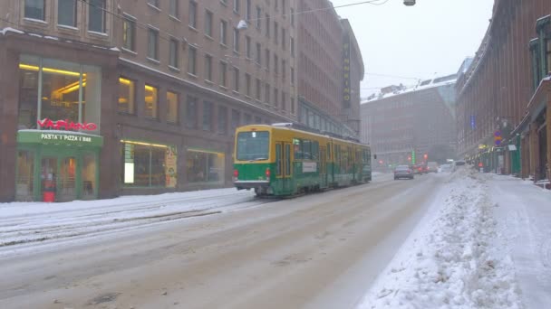 Helsinki Finnland Januar 2021 Kaivokatu Straße Während Des Starken Schneesturms — Stockvideo