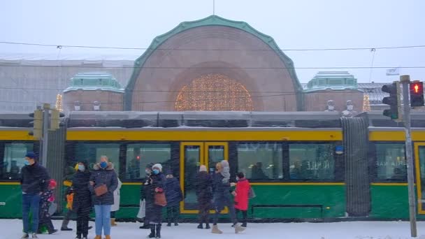 Helsinki Finnland Januar 2021 Während Des Starken Schneesturms Fährt Die — Stockvideo