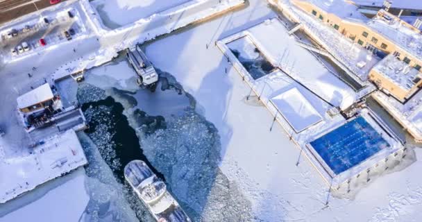 Helsinky Finsko Února 2021 Letecká Hyperlapse Allas Sea Pool Trajektové — Stock video