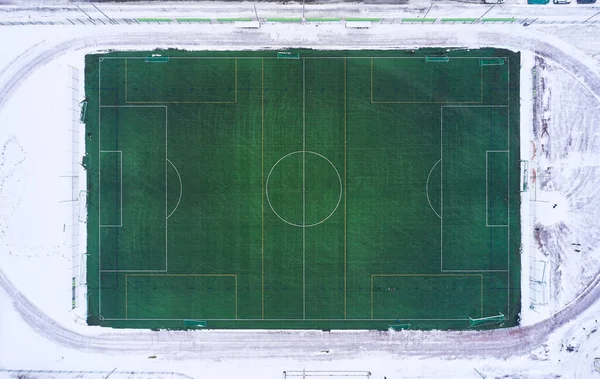 Aerial View Outdoor Football Heated Field Winter Finland — Fotografia de Stock