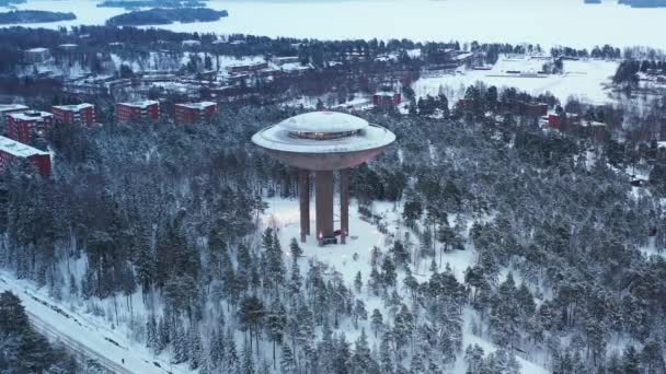 Espoo Finnland Februar 2021 Luftaufnahme Des Wasserturms Von Haikaranpesa Einem — Stockvideo