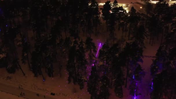 2021年2月14日 芬兰波尔沃市 老波尔沃市灯节的空中景观 城市公园的艺术灯 — 图库视频影像
