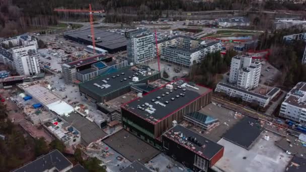 Widok Lotu Ptaka Plac Budowy Centrum Handlowego Dzielnicy Espoo Finlandii — Wideo stockowe