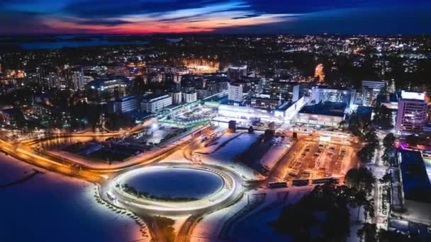 芬兰埃斯波Tapiola社区的空中景观 现代北欧建筑 冬天的城市景观 超音速视频 — 图库视频影像
