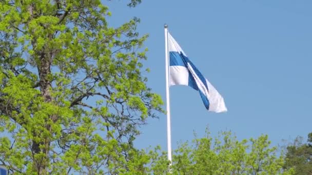 Flag Finland White Flagpole Blue Sky — Vídeos de Stock