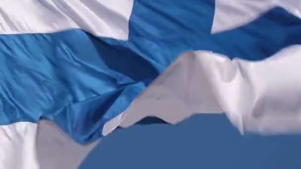 Flag Finland White Flagpole Blue Sky — Vídeos de Stock
