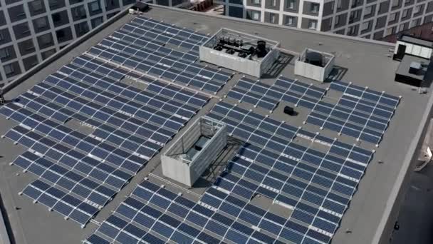 Aerial View Solar Panels Roof Modern Building Finland — Stock Video