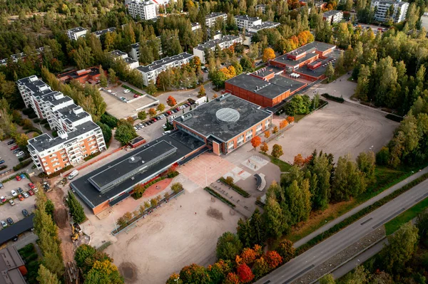 Aerial View School Building Gold Autumn Finland — Stock Photo, Image