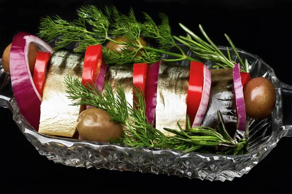Smoked mackerel  with vegetables. — Stock Photo, Image