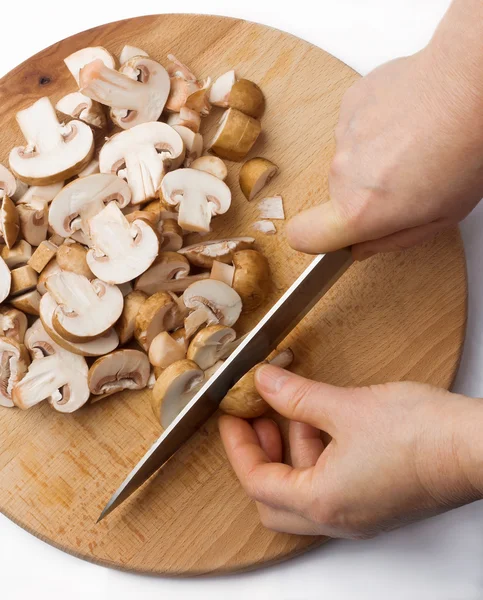 Cutting the  mushrooms — Stock Photo, Image