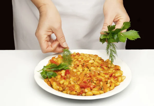 Beans stewed with vegetables — Stock Photo, Image