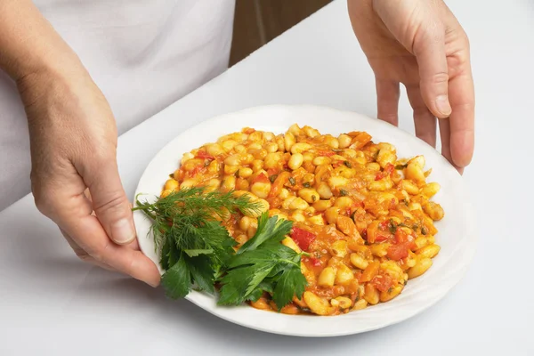 Beans stewed with vegetables — Stock Photo, Image