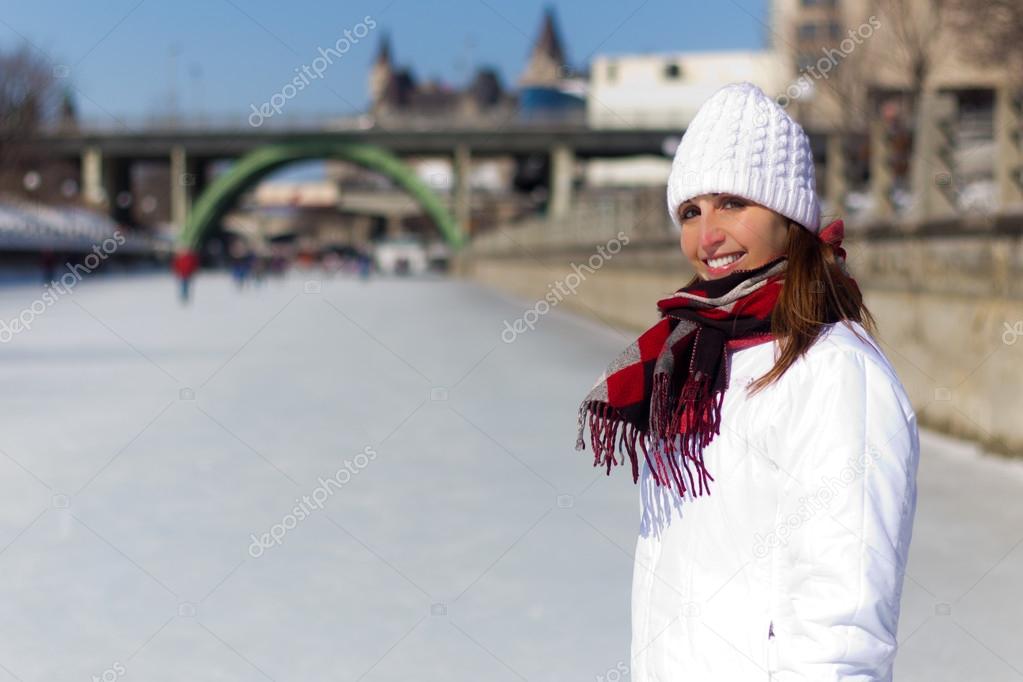 Portrait of a woman on the Ottawa Rideau Canal Skateway during w
