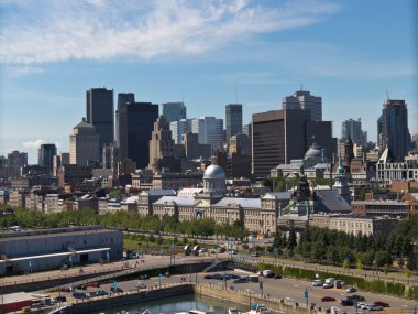 Cityscape eski liman ve şehir Montreal, Canada