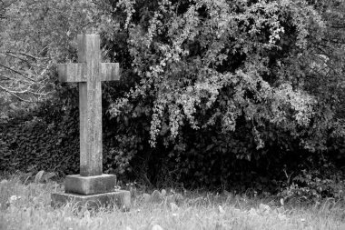 Tek haç ilan mezarlığında - siyah ve beyaz