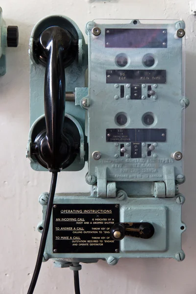 Retro telephone communication device aboard military navy ship — Stock Photo, Image