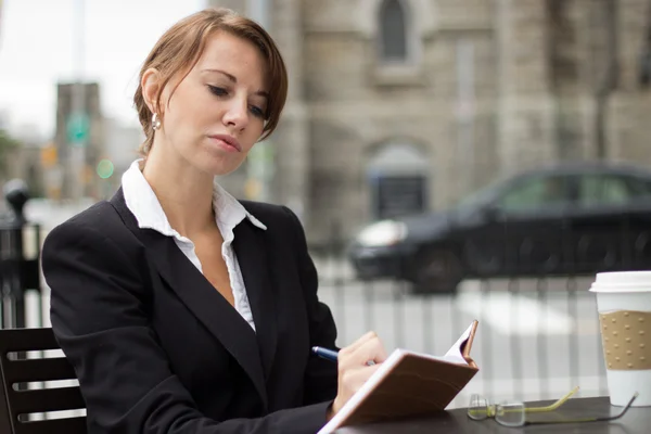 Mujer de negocios escribiendo en su diario — Foto de Stock