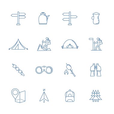 Açık hava logo tasarım vektör şablonu, seyahat logosu tasarım konsepti, simge simgesi kümesi