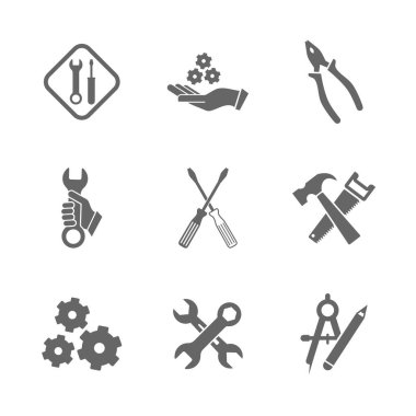 Teknik simge vektörü kümesi, Mühendislik basit simge şablonu, Yaratıcı Ayar simgesi tasarımı, İllüstrasyon
