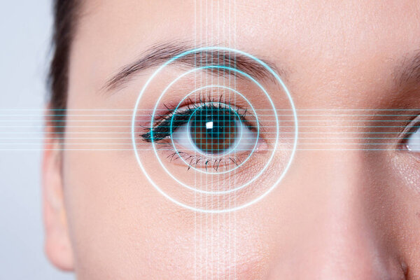 Biometrics concept. facial recognition system. face recognition. iris recognition.