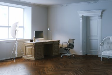 Elegance iç ofis ahşap kapı ile dolap. 3D render.