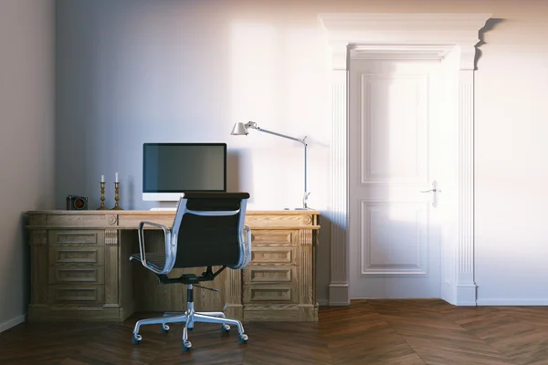 Gabinete de oficina elegante clásico con puerta de madera cerrada. 3d rende —  Fotos de Stock