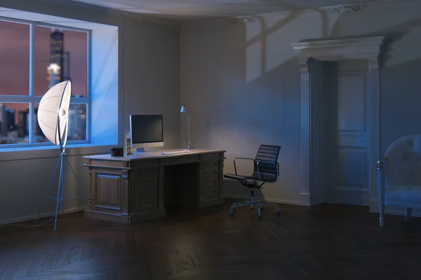Luxus modern irodai szekrény az éjszakai. 3D render. — Stock Fotó