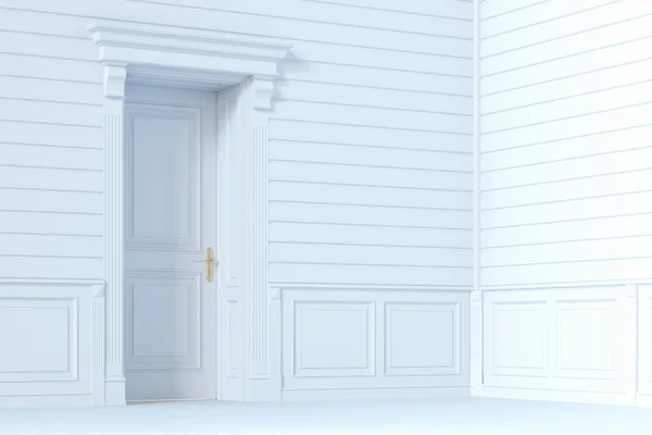 Classic door in the white wooden interior design. 3d render. — Stock Photo, Image