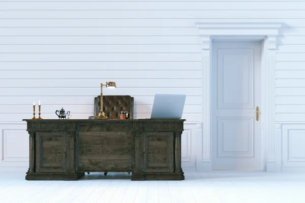 Luxury office cabinet in classic wooden interior. 3d render. — Stock Photo, Image