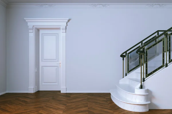 Классический интерьер с деревянной дверью и мраморной лестницей. 3d ring — стоковое фото