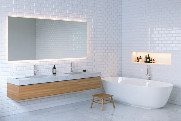 Minimalist şıklık banyo iç. 3D render. — Stok fotoğraf