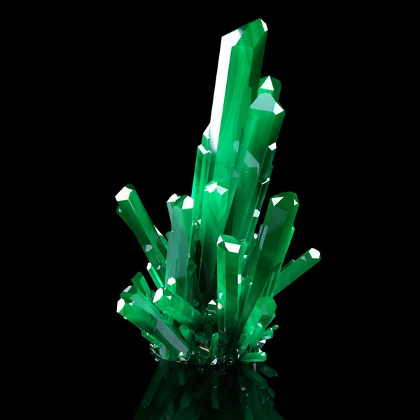 3D-Illustration von gewachsenen grünen, leuchtenden Kristallen — Stockfoto