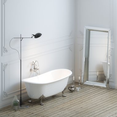 Vintage bathtub in classic interior with lamp and mirror clipart