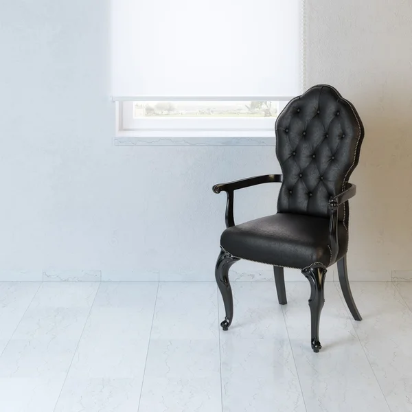 Zwarte lederen fauteuil in minimalistische interieur design — Stockfoto