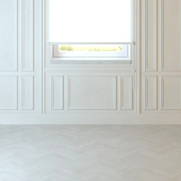 Diseño de sala de estar vacía con pared y ventana blanca clásica — Foto de Stock