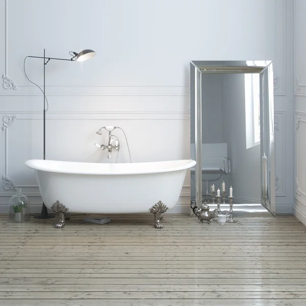 Bañera vintage en interior clásico con lámpara y espejo — Foto de Stock