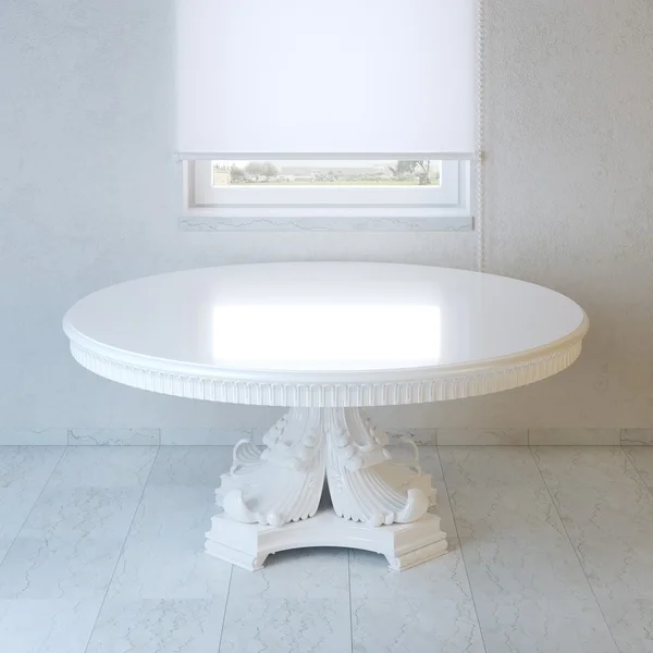 Minimalist room with white baroque style table and window — Stock Photo, Image