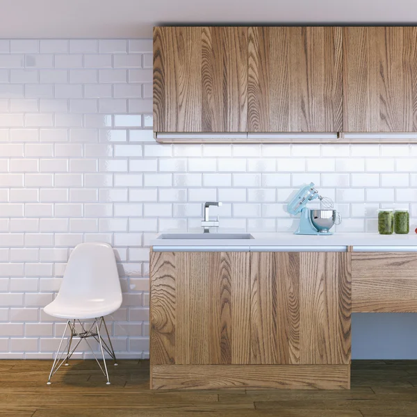 Moderno interno cucina in legno — Foto Stock
