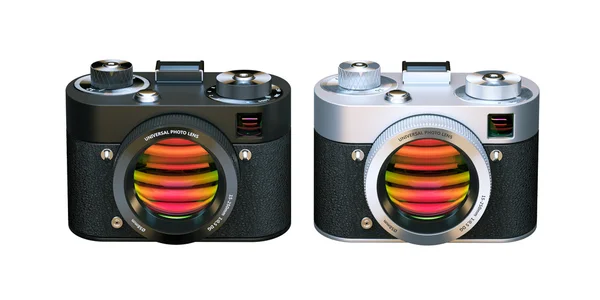 Dva digitální fotoaparáty. 3D ikony izolovaných na bílém pozadí. — Stock fotografie
