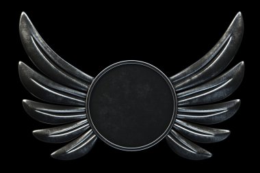 Siyah arka plan üzerine izole metal kanatlar daire logosunu görmeniz gerekir. 3D render