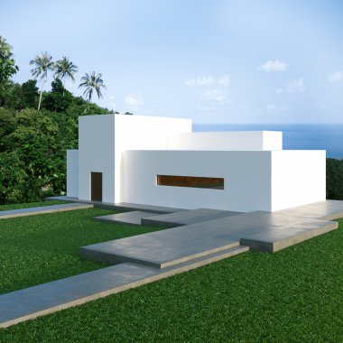 Oce üzerinde tepede enerji verimli beton modern ev