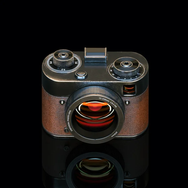 Ročník fotografické fotoaparát s opotřebení na shell na černém pozadí — Stock fotografie