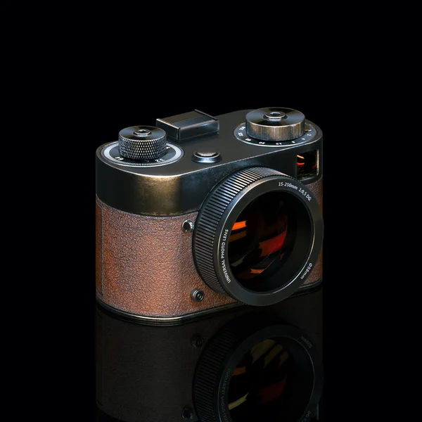 Ročník fotografické fotoaparát s opotřebení na shell na černém pozadí — Stock fotografie
